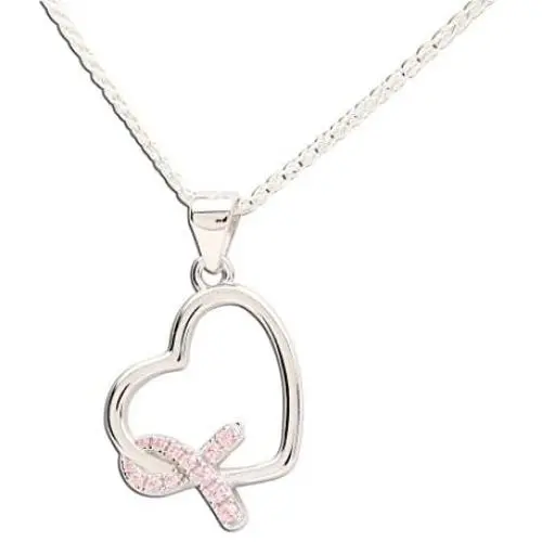 Sterling Silver Heart''Never Give up - You are Loved'' Cancer Survivor and Awareness Ribbon Necklace