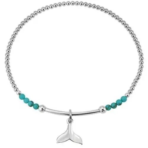 Ocean Serenity Whale Tail Simulated Green Turquoise Inlay .925 Sterling Silver Beads Stretch Bracelet Ocean Serenity Whale Tail Simulated Green Turquoise Inlay .925 Sterling Silver Beads Stretch Bracelet