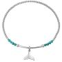 Ocean Serenity Whale Tail Simulated Green Turquoise Inlay .925 Sterling Silver Beads Stretch Bracelet