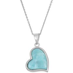 Sterling Silver Natural Larimar Heart Pendant with 18'' Chain