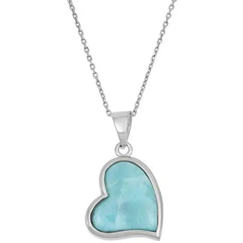 Sterling Silver Natural Larimar Heart Pendant with 18'' Chain Sterling Silver Natural Larimar Heart Pendant with 18'' Chain