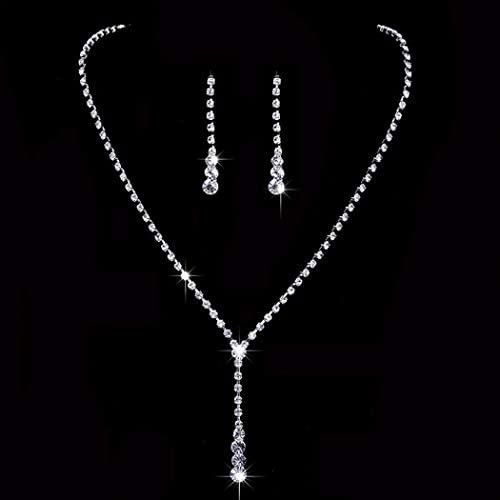 Yean Bride Silver Bridal Necklace Earrings Set Crystal Wedding Jewelry Set Rhinestone Choker Necklaces for Women and Girls