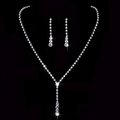 Yean Bride Silver Bridal Necklace Earrings Set Crystal Wedding Jewelry Set Rhinestone Choker Necklaces for Women and Girls Yean Bride Silver Bridal Necklace Earrings Set Crystal Wedding Jewelry Set Rhinestone Choker Necklaces for Women and Girls