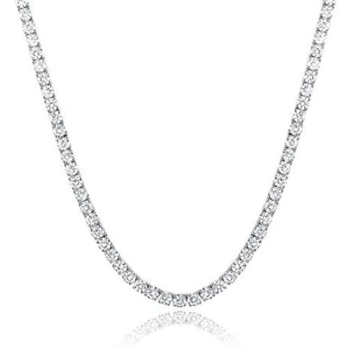 MDFUN Tennis Chain 18K White Gold Plated | 4.0mm 5.0mm Round Cubic Zirconia Cut Tennis Necklace for Women and Men (3 Style of Clasp)