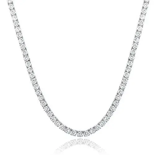 MDFUN Tennis Chain 18K White Gold Plated | 4.0mm 5.0mm Round Cubic Zirconia Cut Tennis Necklace for Women and Men (3 Style of Clasp)