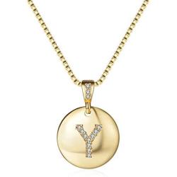 Amvie Gold Initial Necklaces for Women Girls 14K Gold Filled Round Disc Letter Pendant Engraved with Adjustable Chain Pendant Enhancers for Women Teen Girls