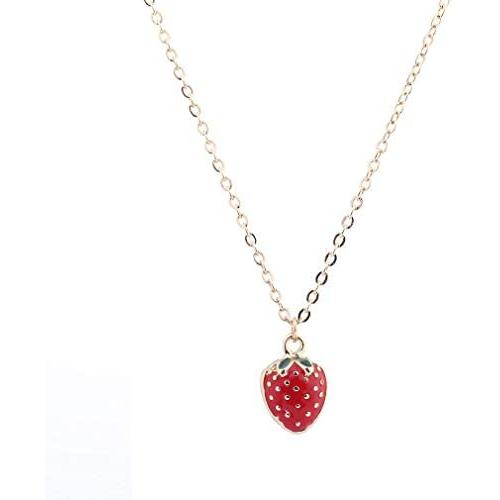 Cute Red Strawberry Pendant Necklace Small Fresh Mini Red Drops Oil Necklace for Women Girls