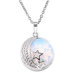 Jovivi Natural Gemstones Moon and Star Healing Crystal Chakra Pendant Necklace with 21.5in Stainless Steel Chain