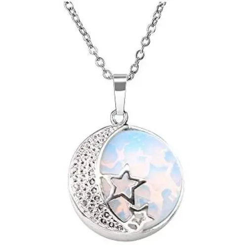 Jovivi Natural Gemstones Moon and Star Healing Crystal Chakra Pendant Necklace with 21.5in Stainless Steel Chain Jovivi Natural Gemstones Moon and Star Healing Crystal Chakra Pendant Necklace with 21.5in Stainless Steel Chain