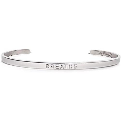 Tally Puppy Breathe Bracelet Engraved Mantra Bangle Cuff Bracelet Inspirational Bracelets for Women, Best Friend, Silver Color or Rose Gold, Gift For Teen, Girls