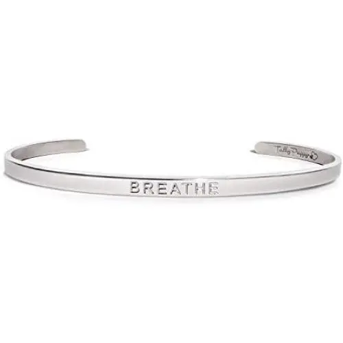 Tally Puppy Breathe Bracelet Engraved Mantra Bangle Cuff Bracelet Inspirational Bracelets for Women, Best Friend, Silver Color or Rose Gold, Gift For Teen, Girls