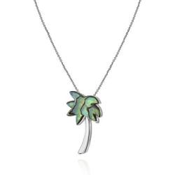 GemStar USA Sterling Silver Abalone or Simulated Turquoise Polished Palm Tree Slide Pendant Necklace