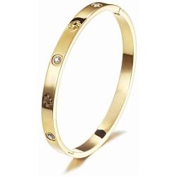 WISTIC Gold CZ Bangle Bracelets for Women Love Friendship Stainless Steel Bangle with Sparkling Crystal Oval Bangle Jewelry