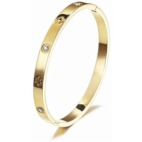 WISTIC Gold CZ Bangle Bracelets for Women Love Friendship Stainless Steel Bangle with Sparkling Crystal Oval Bangle Jewelry WISTIC Gold CZ Bangle Bracelets for Women Love Friendship Stainless Steel Bangle with Sparkling Crystal Oval Bangle Jewelry