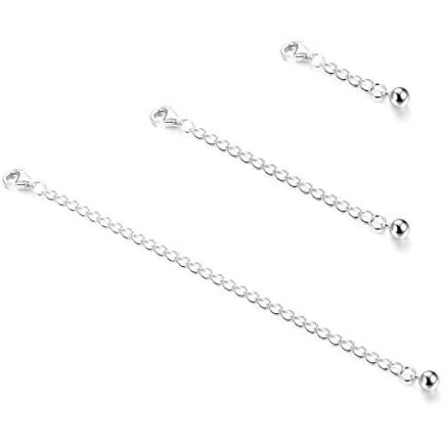 Sllaiss 3 Pieces 925 Sterling Silver Pendant Necklace Bracelet Anklet Chain Extenders for Necklace Lobster Claw Clasps Adjustable Length 1'' 2'' 4''