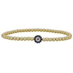 Anela 14kt Gold Filled Round Evil Eye Pendant Bracelet, Good Luck Eye, Stretch and Stackable Bracelet, Good Luck Eye, Blue Eye Bracelet, Hand Made in USA