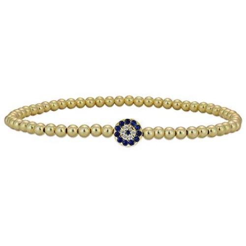 Anela 14kt Gold Filled Round Evil Eye Pendant Bracelet, Good Luck Eye, Stretch and Stackable Bracelet, Good Luck Eye, Blue Eye Bracelet, Hand Made in USA