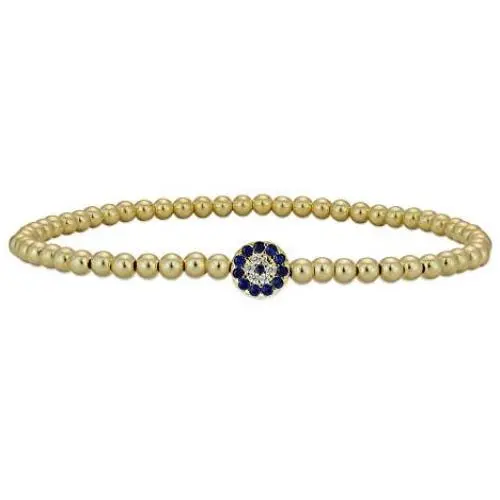 Anela 14kt Gold Filled Round Evil Eye Pendant Bracelet, Good Luck Eye, Stretch and Stackable Bracelet, Good Luck Eye, Blue Eye Bracelet, Hand Made in USA