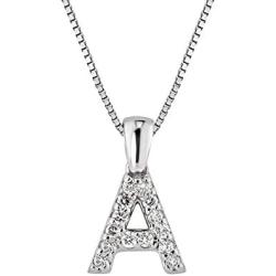 Diamond Wish 14k White Gold Diamond Initial Pendant Necklace (1/10cttw) with 18-inch Chain