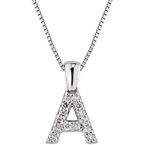 Diamond Wish 14k White Gold Diamond Initial Pendant Necklace (1/10cttw) with 18-inch Chain