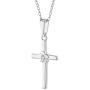 925 Sterling Silver CZ Flower Religious Cross Pendant Necklace Girls Kids 16''