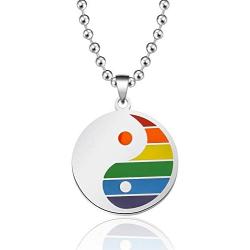 BEKECH Gay Pride Rainbow Yin Yang Charm Necklace Gay & Lesbian LGBT Pride Gifts Rainbow Necklace Wedding Engagement Anniversary Jewelry Gift for LGBT