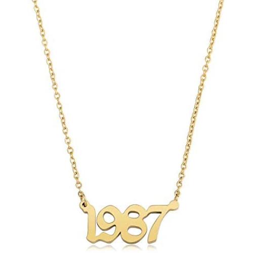 Ovian Birth Year Number Necklace for Women 18K Gold Plated Stainless Steel Birthday Pendant Necklace Memorable Anniversary Jewelry for Girls