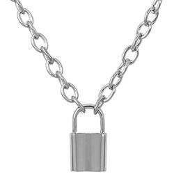 Nanafast Chain Lock Necklace Stainless Steel Statement Long Padlock Pendant Necklace for Women Girls Silver 18-32 Inches