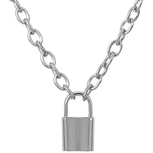 Nanafast Chain Lock Necklace Stainless Steel Statement Long Padlock Pendant Necklace for Women Girls Silver 18-32 Inches