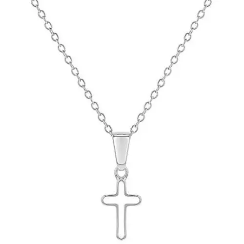 925 Sterling Silver Tiny Outline Cross Pendant Necklace for Infants Kids 16'' 925 Sterling Silver Tiny Outline Cross Pendant Necklace for Infants Kids 16''