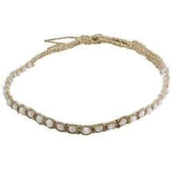 BlueRica Hemp Cord Macrame Choker Necklace with Cats Eye (White)