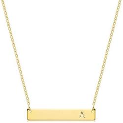 S.J JEWELRY Alphabet 26 A-Z Letter Initial Necklace 14k Gold-Plated Bar Necklace Engraved Name Necklace Personalized Letter Monogram Pendant Necklace for Women Girls