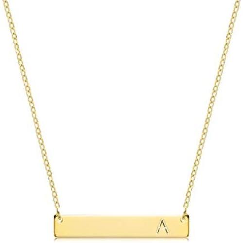 S.J JEWELRY Alphabet 26 A-Z Letter Initial Necklace 14k Gold-Plated Bar Necklace Engraved Name Necklace Personalized Letter Monogram Pendant Necklace for Women Girls