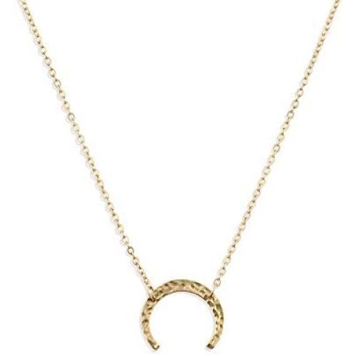 Fettero Women Crescent Moon Necklace Gold Double Horn Upside Down Moon Half Pendant 14K Gold Plated Dainty Chain Minimalist Simple Jewelry Gift