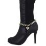 TFJ Women Fashion Jewelry Boot Bracelet Gold Metal Chain Links Shoe Bling Love Heart Charm