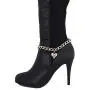 TFJ Women Fashion Jewelry Boot Bracelet Gold Metal Chain Links Shoe Bling Love Heart Charm