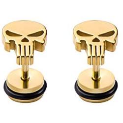 Stainless Steel Punisher Skull Stud Earrings Rock Skeleton Screw Back Earrings for Men Women