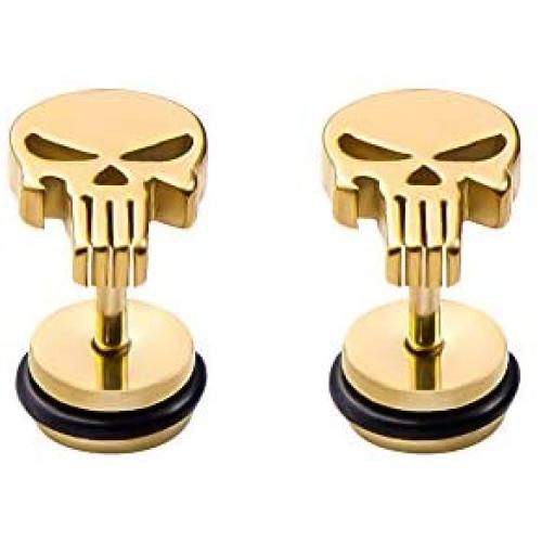 Stainless Steel Punisher Skull Stud Earrings Rock Skeleton Screw Back Earrings for Men Women