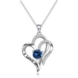 AOBOCO Sterling Silver I Love You Heart Necklace, Romantic Valentines Day Love Jewelry Gifts for Her