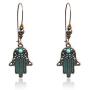 BELUCKIN Antique Green Bronze Fatima Hamsa Hand Drop Dangle Earrings Women Bohemian Vintage Statement Earrings Jewelry