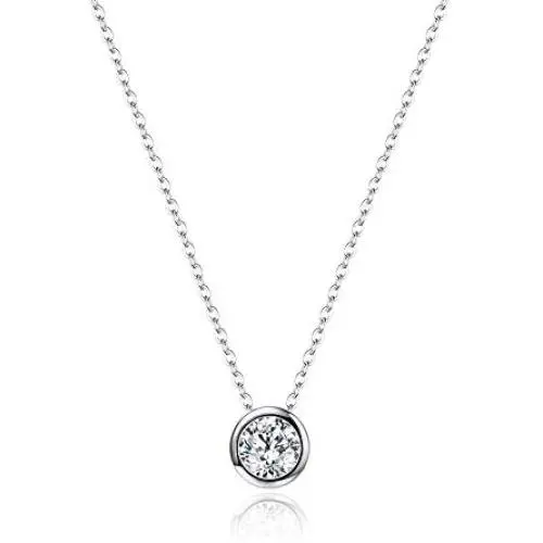 EVER FAITH Valentines Day Jewelry for Woman Sterling Silver Clear Cubic Zirconia Bezel Setting Daily Pendant Choker Necklace