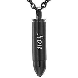 Sheng Jewelry Urn Necklaces for Men Women - Cross Engraving Bullet Urn Pendant Black Stainless Steel Cremation Necklace for Dad Mom Son