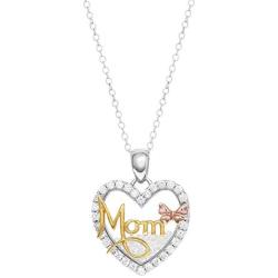 Hallmark Jewelry for Women Sterling Silver''Mom'' Cubic Zirconia Shaker Heart Necklace, 18'' Chain