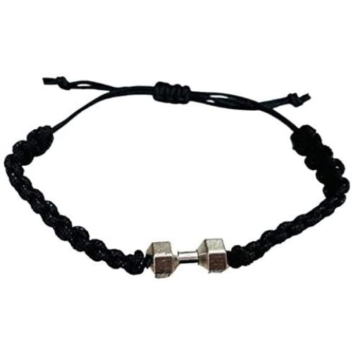 Fitness Bracelet, Motivational Dumbbell Charm Adjustable Bracelet for Men & Women, Exercises Weightlifting, Sports Fitness, Personal Trainer Gift