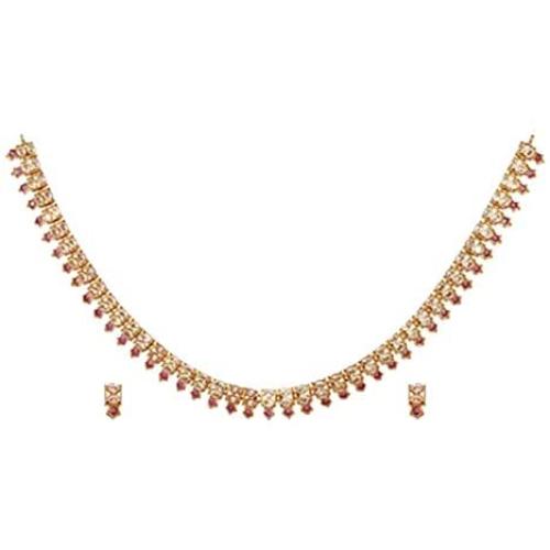 Tarinika Ananya Nakshatra CZ Gold-Plated Indian Jewelry Set with Long Necklace and Earrings - White Red Green