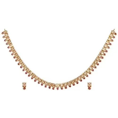 Tarinika Ananya Nakshatra CZ Gold-Plated Indian Jewelry Set with Long Necklace and Earrings - White Red