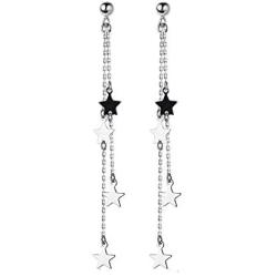Tassel Star Threader Chain S925 Sterling Silver Long Dangle Drop Earrings for Women Girls Elegant Cute Ball Stud Dangling Hanging Fashion Lucky Star Lightweight Hypoallergenic Jewelry Gifts Birthday