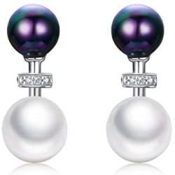 Pearl Earrings for Women, 925 Sterling Silver Pearl Double Ball Stud Earring for Women, Wife, Girlfriend Mother- Fashion Hypoallergenic Silver Jewelry Gift BJ09072 (Pearl Earings)