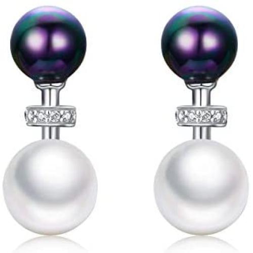 Pearl Earrings for Women, 925 Sterling Silver Pearl Double Ball Stud Earring for Women, Wife, Girlfriend Mother- Fashion Hypoallergenic Silver Jewelry Gift BJ09072 (Pearl Earings)