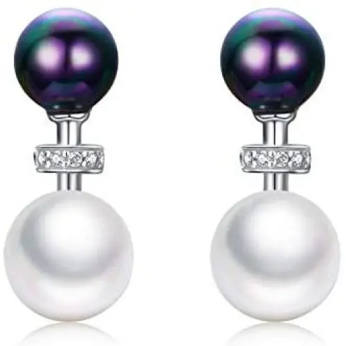 Pearl Earrings for Women, 925 Sterling Silver Pearl Double Ball Stud Earring for Women, Wife, Girlfriend Mother- Fashion Hypoallergenic Silver Jewelry Gift BJ09072 (Pearl Earings)